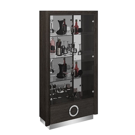 Homeroots 50in Gray and Silver Wood And Glass Curio Cabinet With Two Doors And One Drawer 366219