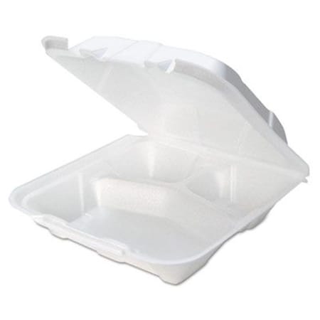 Pactiv PCT 3Compartment Foam Hinged Lid Containers, White, 150PK YTD19903