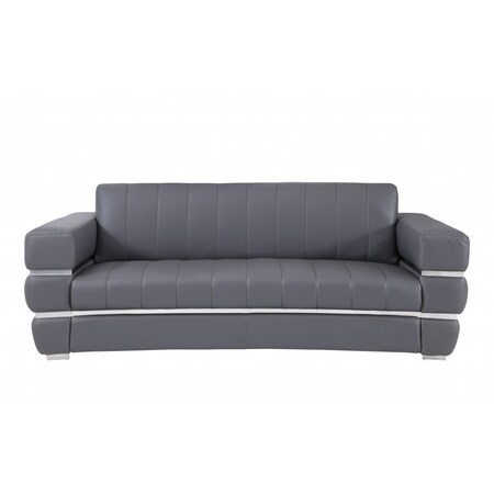 Homeroots 89" Dark Gray Italian Leather Sofa With Silver Legs 476521