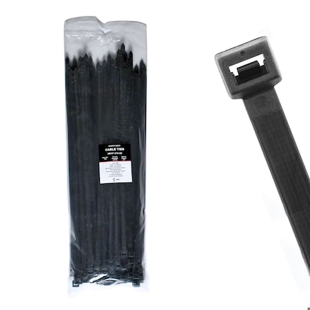 Cable Ties Unlimited Cable Tie, 17 in L, 175 lb Strength, 4.9 in Max Bundle Dia, Nylon 6/6, UV Resistant, Black, 100PK HD17-175-0C