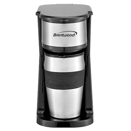 Brentwood Industries Portable Single Serve Coffee Maker with 14oz Travel Mug in Black TS-113BK