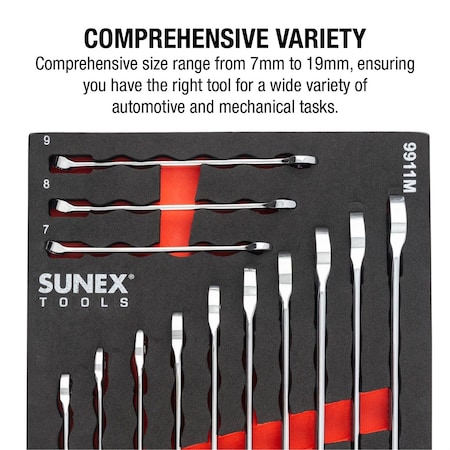 Sunex 13 Pc. V-Groove Metric Wrench Set In Eva Foam 7Mm-19Mm 9911M
