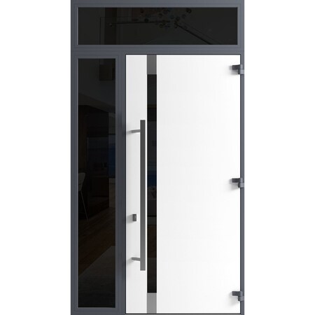 Vdomdoors Front Exterior Prehung Steel Door Ronex1011 Grey 96 Sidelight and Transom Window Sidelite Stainless RONEX1011EXD-GRE-W36+14xH96+16-LH-I