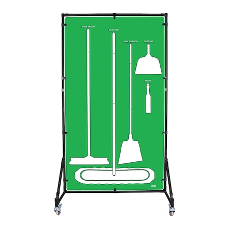 5S Supplies Housekeeping Shadow Board Broom Station V11, Green / White, Broom + Stand, No Text HSB-V11-GREEN/WHITE-BO-STAND-NO TEXT