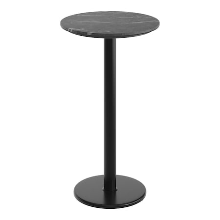Flash Furniture Commercial 24" Black Faux Marble HPL Tabletop with Black Bar Height RD Base ST-RD24-BKMAR-TR18B-GG