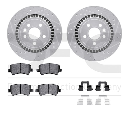 Dynamic Friction Co DFC Rotors-Drilled & Slotted-Silver w/ EURO 5000 Ceramic Brake Pads Incl Hdw 7612-27057