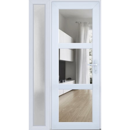 Vdomdoors Front Exterior Prehung FiberGlass Door Clear Glass See-through / Manux 8555 White Silk Clear Glass MANUX8555EXD-WS-W30+12 x H80-RH