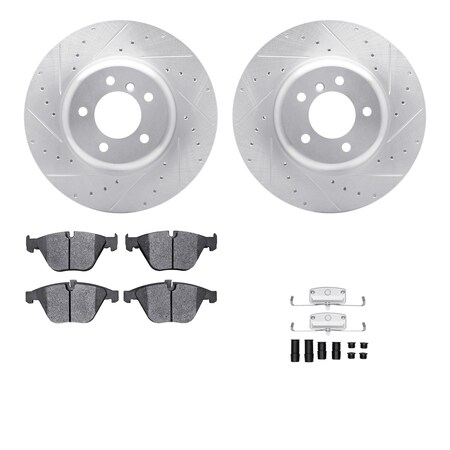 Dynamic Friction Co DFC Rotors-Drilled & Slotted-Silver w/ EURO 5000 Ceramic Brake Pads Incl Hdw 7612-31059