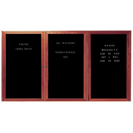 Aarco Enclosed Changeable Letter Board w/ Cherry Stained Red Oak Frame, 48''Hx96''W Three Door Unit CDC4896-3