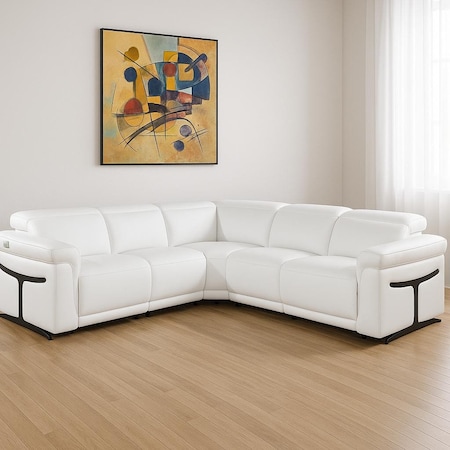 Homeroots White Italian Leather Modular L Shaped Five Piece Corner Sectional 534876