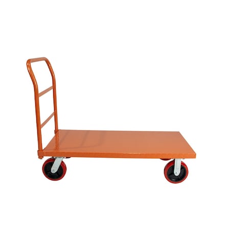5Seconds Brand STEEL STRONG Platform Cart 48X24 w/ 3000Lb Capacity, 8" Red Swivel Wheels With Lock, Diamond Plated 555036