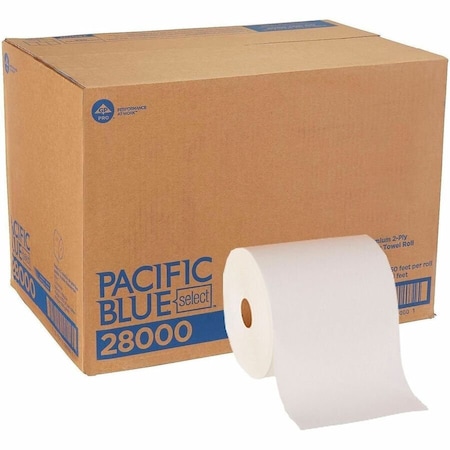 Georgia-Pacific Pacific Blue Select Hardwound Paper Towels, 2 Ply, Continuous Roll Sheets, 350 ft, White, 12 PK 28000