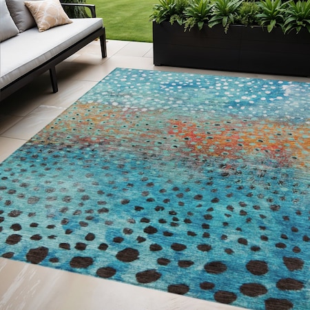 Homeroots 9' X 12' Blue Terra Cotta And Black Abstract Washable Indoor Outdoor Area Rug 603087