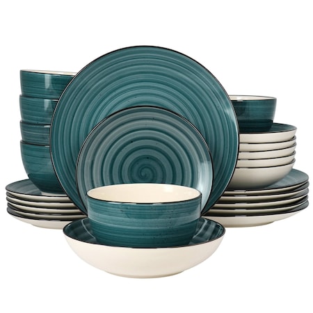 Elama Gia 24 Piece Round Stoneware Dinnerware Set in Dark Green EL-GIA24DG