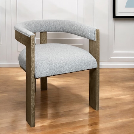 Homeroots Gray and Brown Upholstered Boucle Open Back Dining Arm Chair 555321