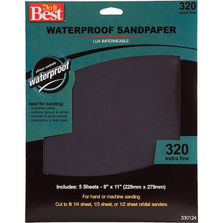 Do It Best Waterproof 9''x11'' 320 Grit Extra Fine Sandpaper, 5PK 330124GA