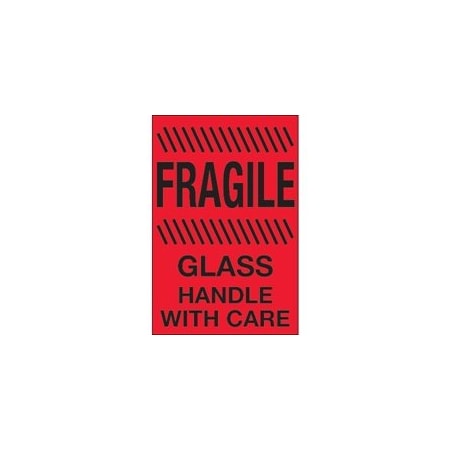 Bubblefast 4 x 6'' - ''Fragile - Glass - Handle With Care'' Fluorescent Red Labels BFDL1188