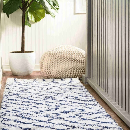 Jonathan Y Algaida Moroccan Diamond Shag Beige/Navy 2 ft. x 8 ft. Runner Rug SHG104B-28