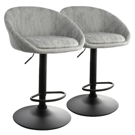 Elama 2 Piece Cloth Adjustable Bar Stool Set in Gray with Black Base ELM-281-GREY