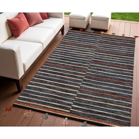 Homeroots 4' X 6' Gray and Orange Geometric Handmade Indoor Outdoor Area Rug 557171