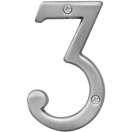 Hy-Ko Prestige Series House Number, Character: 3, 4 in H Character, Nickel Character, Brass BR-43SN/3