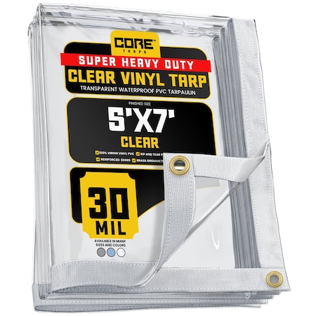 Core Tarps Tarp, 5 ft x 7 ft, 30 Mil, Clear, Polyethylene, UV Resistant CT-201-5X7