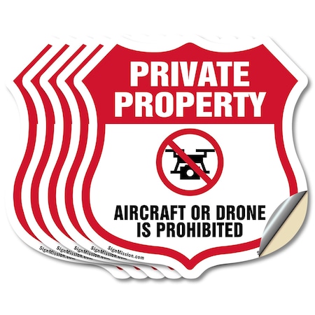 Signmission No Drone Shield Sign Aircraft Or Drone I, 4 inch X 4 inch, Vinyl Decal, 5PK SHI-D-5PACK-4-391
