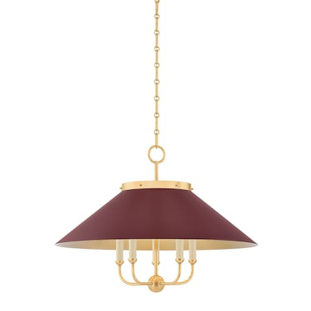 Hudson Valley Lighting Clivedon Chandelier in Aged Brass/Soft Crimson by Mark D. Sikes MDS1403-AGB/CRN