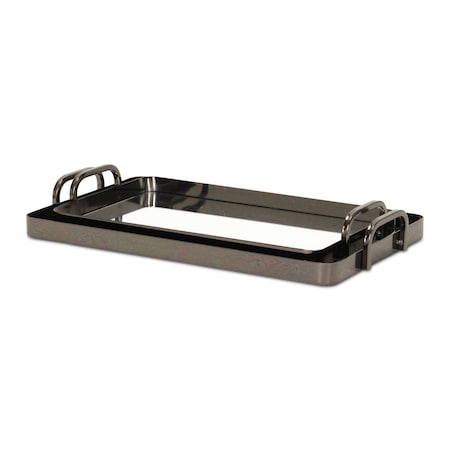 Homeroots Set of Two Pewter Aluminum And Mirrored Glass Handmade Serving Trays 625662