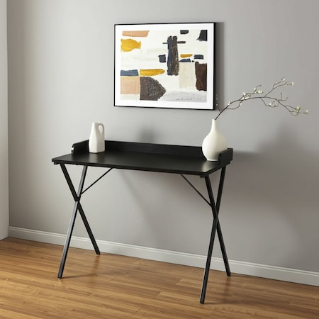 Homeroots 39" Black Wood and Metal X-Shape Computer Desk 568032