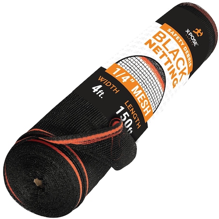 Xpose Safety Construction Safety Debris Net, 4x150 ft, 1/4in Mesh, Fire Retardant, Black, Heavy Duty NFR14-4150-BLK-X