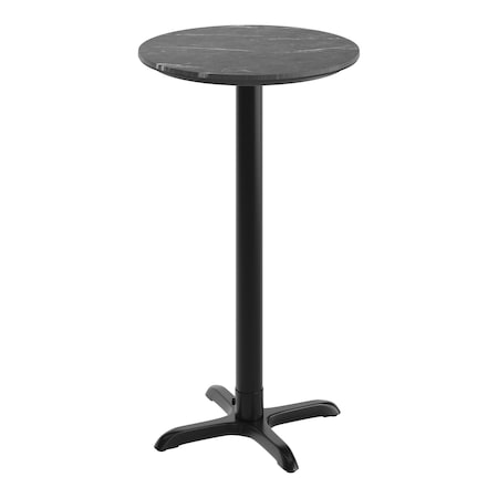 Flash Furniture Commercial 24" Black Faux Marble HPL Tabletop with Black Bar Height X Base ST-RD24-BKMAR-T2222B-GG
