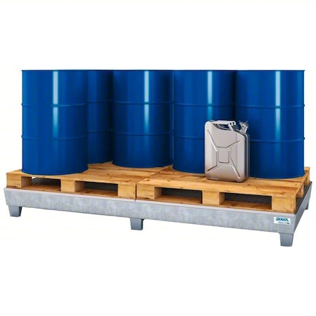 Denios Spill Pallet, 124 gal Spill Capacity, 8 Drums, 4,800 lb Load Capacity, Galvanized Steel K19-1105