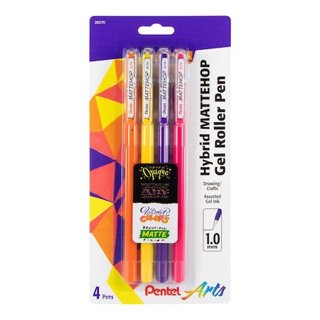 Pentel Hybrid MATTEHOP Gel Roller, 1.0mm, Matte F/G/P/V Ink, 4PK K110VBP4M1