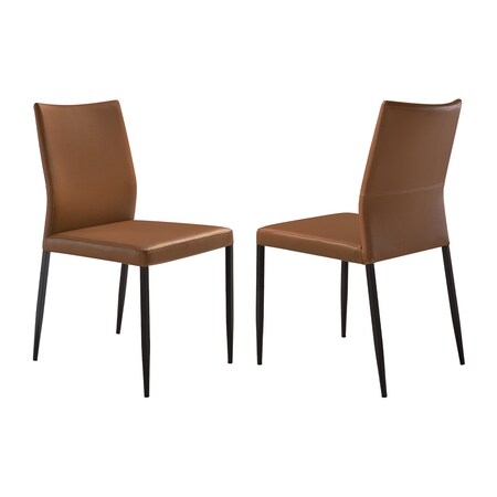 Armen Living Kash Upholstered Dining Chair in Brown Faux Leather with Black Metal Legs - Set of 2 LCKASIBLKPE