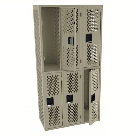 Tennsco Wardrobe Locker, 36 in W, 18 in D, 72 in H, (2) Tier, (3) Wide, Sand VDL-121836-CSND