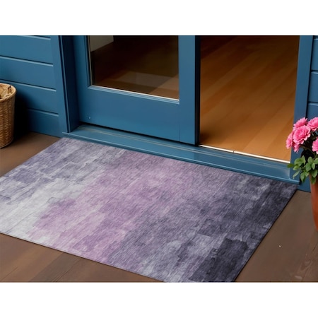 Homeroots 3' X 5' Lavender And Lilac Striped Washable Indoor Outdoor Area Rug 610895