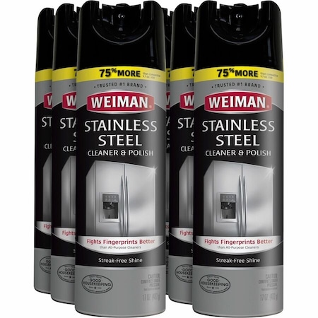Weiman Stainless Steel Cleaner/Polish - 17 oz (1.06 lb) - Streak-free, Fingerprint Resistant, Dust, 6PK 49A