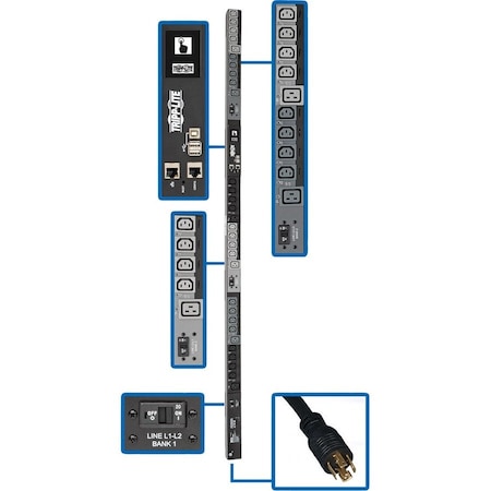 Tripp Lite PDU, Switched, (24) C13, (6) C19, L15-30P, 6 ft. PDU3EVSR6L1530