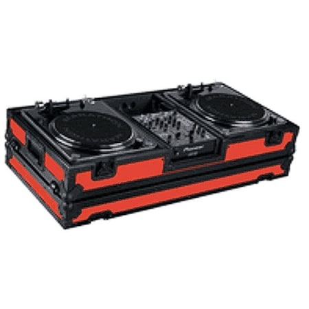 Marathon Red - Black Series Coffin Holds 2 Turntables in Battle Style position with 10-in Mixer with Low Pro MA-DJ10WBLKREDBA