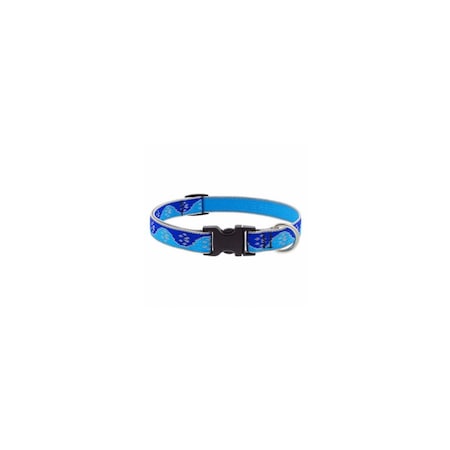 Lupine Adjustable Small Dog Collar, Reflective Blue Paws Pattern, 3/4 x 9 - 14-In. 48401