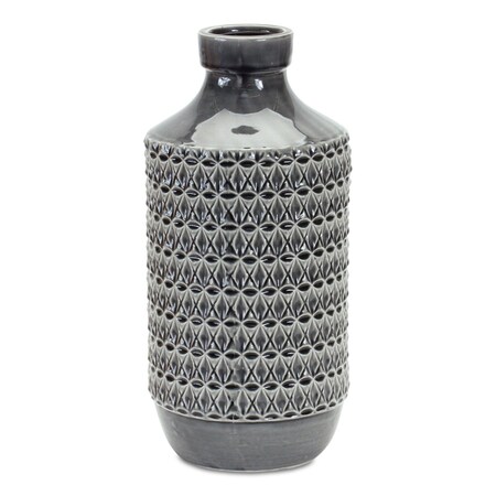 Homeroots 15" Gray Geometric Cylinder Terracotta Table Vase 516233
