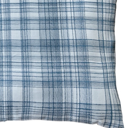 Homeroots 24" Blue Check Cotton Blend Throw Pillow With Embroidery 549443