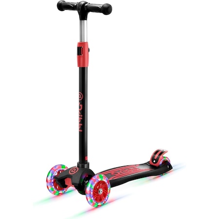Dribbl 3-Wheel Kids Scooter, Lean-to-Steer, Adjustable Handlebar, Anti-Slip Deck, Black/Red DBKS06
