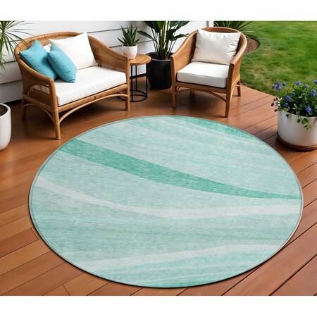Homeroots 8' Aqua And Sky Blue Round Abstract Washable Indoor Outdoor Area Rug 603703