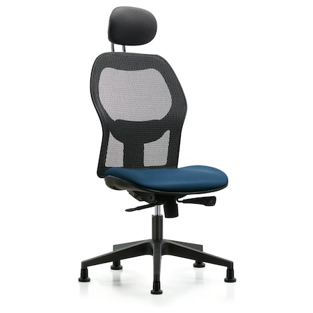 Blue Ridge Ergonomics Mesh Back Chair, Marine Blue Seat, Head Rest, Glides BR-EXE-VMDHCH-RG-H1-A0-RG-8801