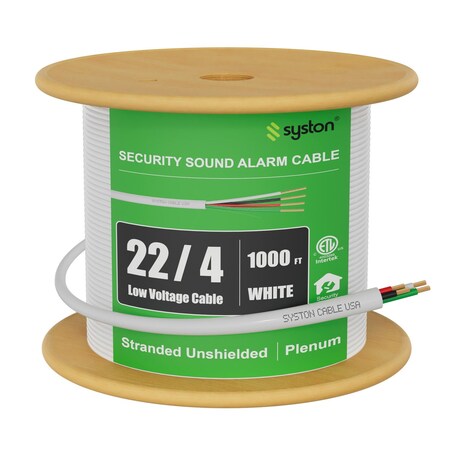 Syston Cable Technology 22/4 Alarm Control Cable Wire, 100% Stranded Copper, Plenum CMP Unshielded, Low Voltage, ETL, 1000ft 5308-1000WH
