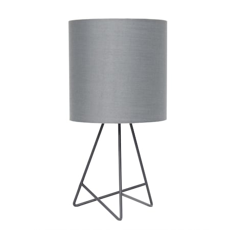Homeroots 14" Gray Metal Tripod Table Lamp LED With Gray Drum Shade 643277