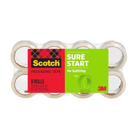 Scotch Packing Tape, 2.6 mil Thick, 1.88 in W x 54.60 yd L, 3 in Core Dia., Clear, 8 PK 3450-8