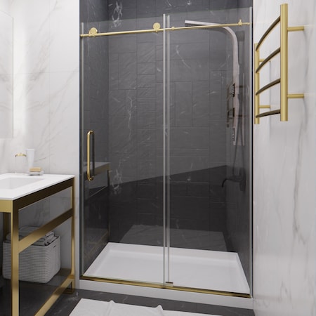 Anzzi Madam Series 48'' by 76'' Frameless Sliding Shower Door in Brushed Gold W/Clear Glass SD-AZ13-01BG